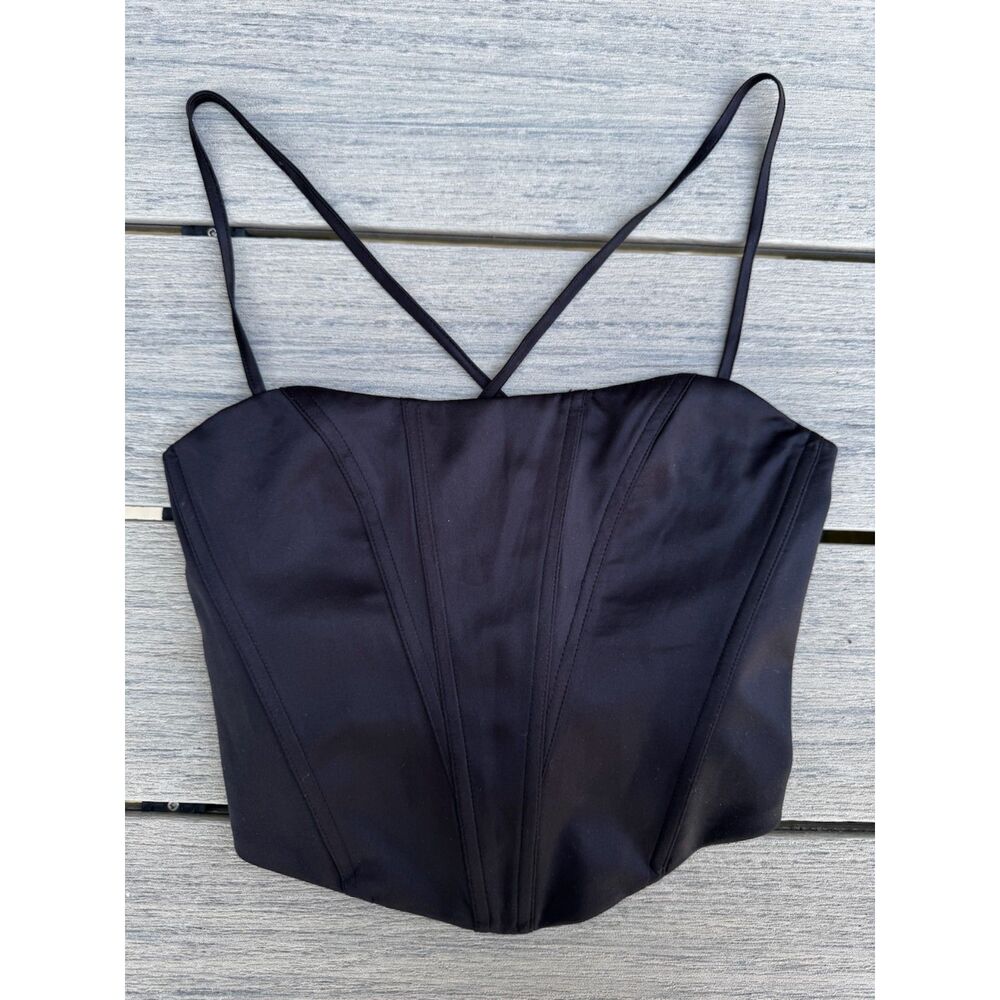 Garage Black Satin Corset Top Small Lace Up Back Coquette Y2K Party Clubwear - Picture 1 of 13
